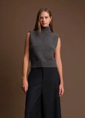 Deluc George Sleeveless Pullover Sweater Dark Gray Mock Neck Vest Women's M